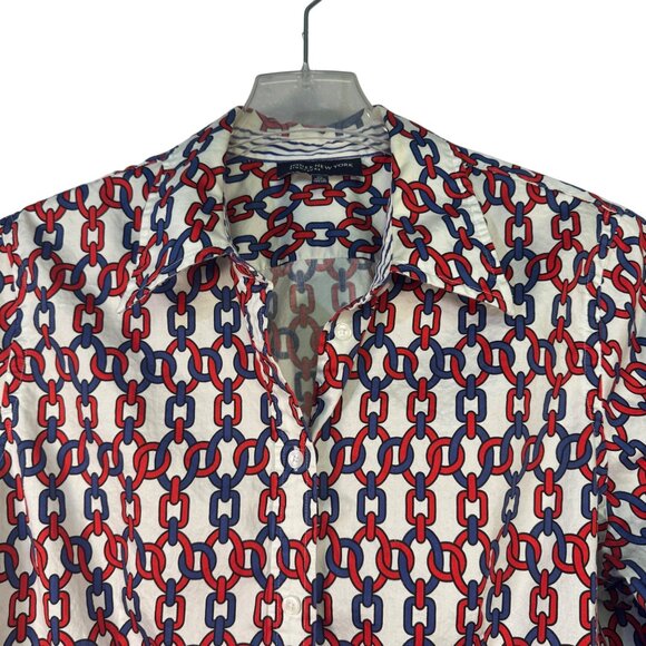 Jones New York Signature Chain Print Button-Up Shirt XL Red & Blue - Picture 3 of 9